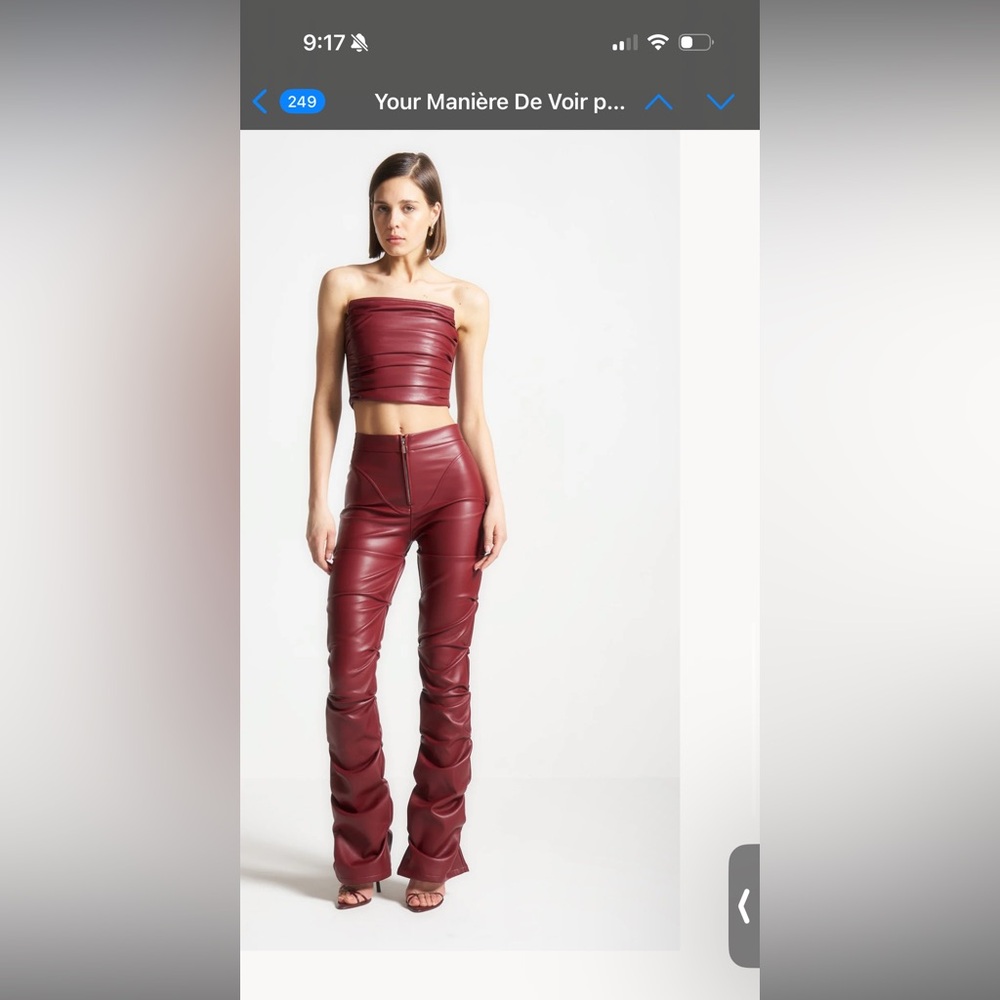 maniere devoir red faux leather pants